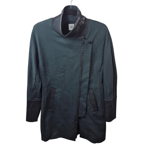 Cabi Jacket Womens S Green Asymmetrical Full Zip Faux Leather Shoulder Pads - Picture 1 of 8